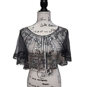 ✨ Sequin Mesh Evening Party Retro Flapper 1920s Shawl Wrap Cover Up Cape NEW
